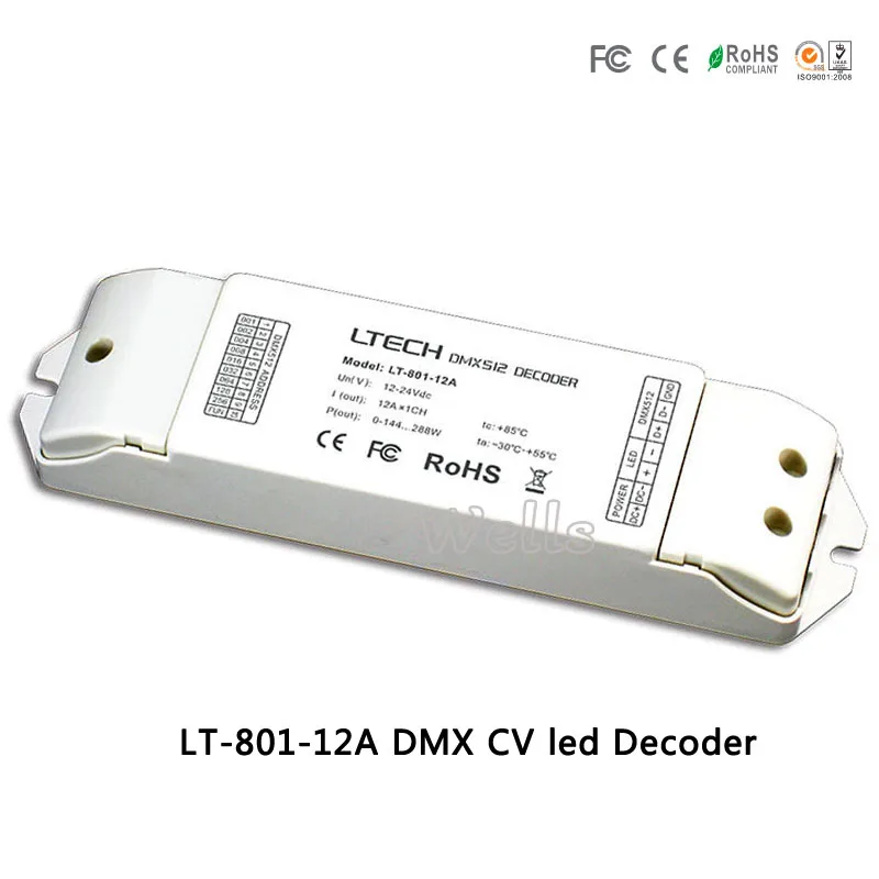 

LT-801-12A; led Dimming drive;1CH DMX-PWM Decoder;DC12-24V input;12A*1CH output 1 Channel single color Strip Decoder