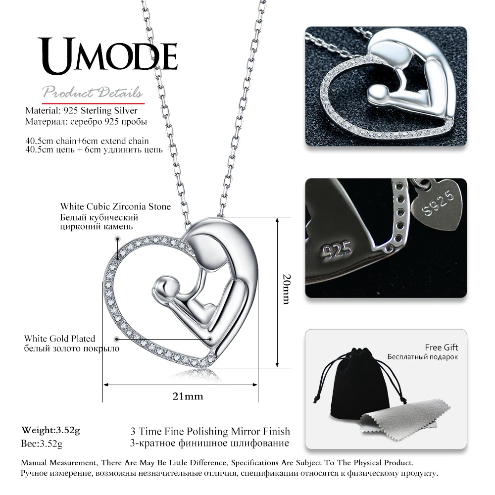 Женское Ожерелье с сердцем UMODE из стерлингового серебра 925 пробы фианитами