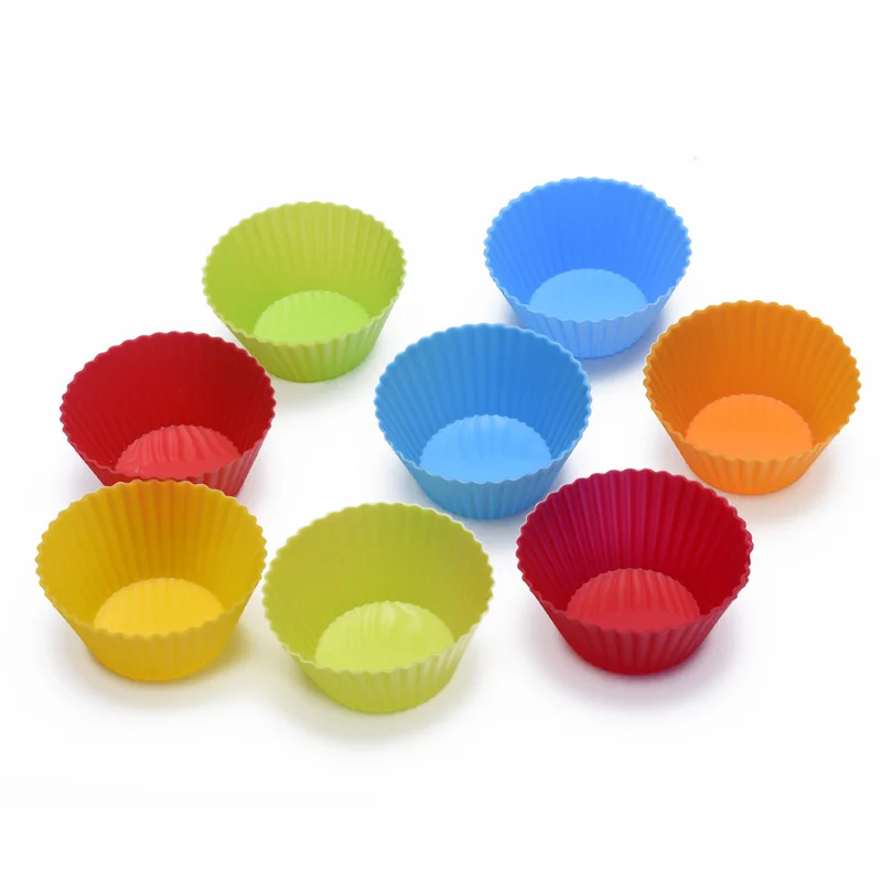 

12pcs Silicone Mold Muffin Cupcake 7cm Multicolor round Jelly silicone Cup for cake decorating tools DIY Baking Pan Non Stick