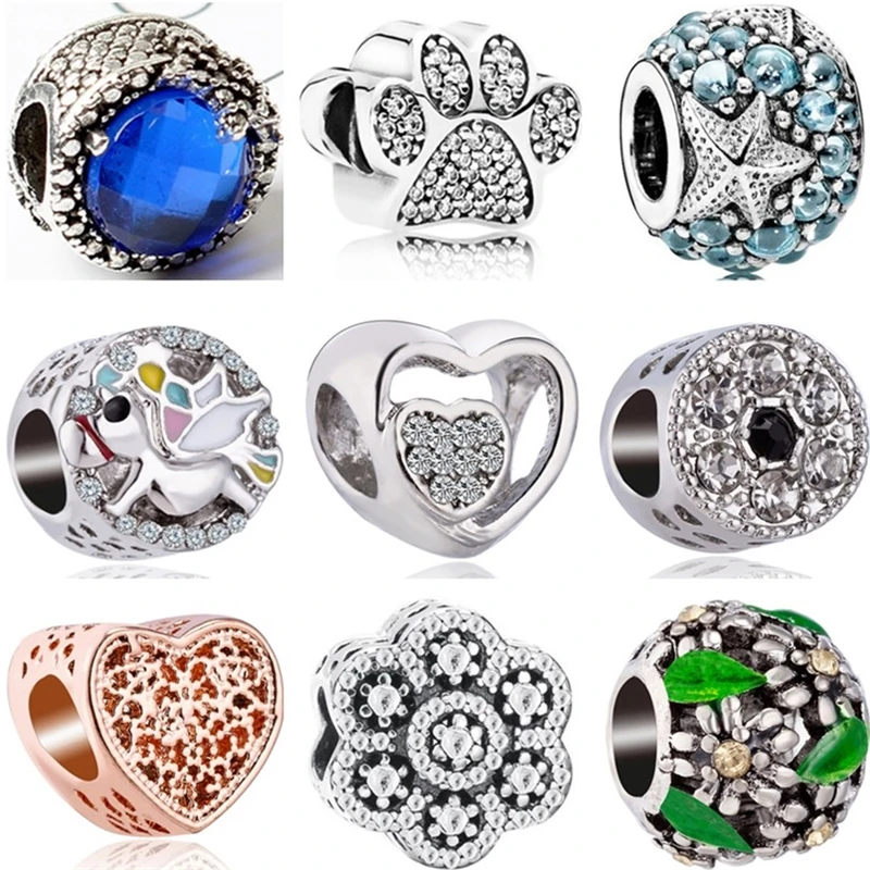 

Btuamb Fashion Crystal Hollow Camera Cat Claw Leaves Crown Heart Charms Beads Fit Original Bracelets for Women Making Jewelry