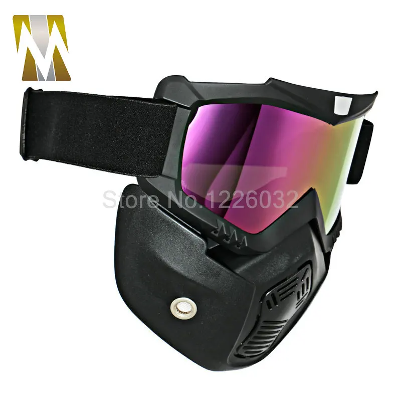 Защитные очки для мотокросса, пылезащитный респиратор со съемным мотоциклетным фильтром Oculos Gafas и ртом для открытого лица, винтажные шлемы - Цвет: Color Lenses