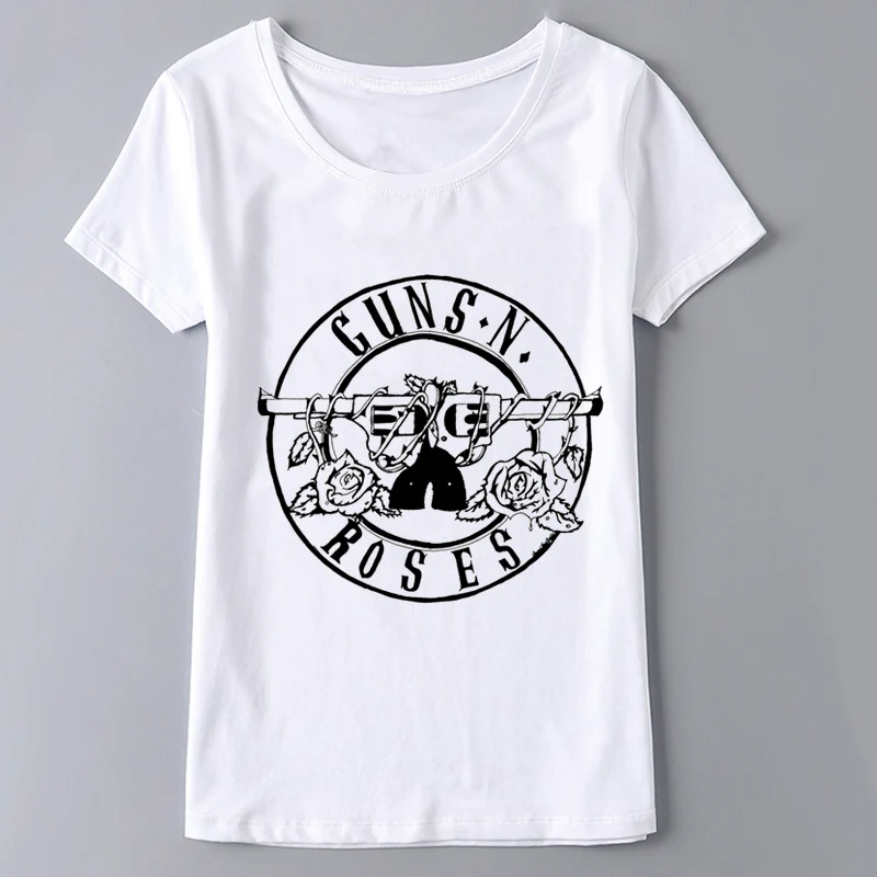 GUNS N ROSES принт Harajuku Для женщин топы летние шорты с длинным рукавом с О-образным вырезом футболки tumblr панк rockfashion Забавные футболки женские