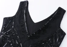 Vintage Vestidos 1920s Flapper Great Gatsby Party Dress Women's Retro Beaded Sequined Floral Fringed V Neck V Back Black Dress