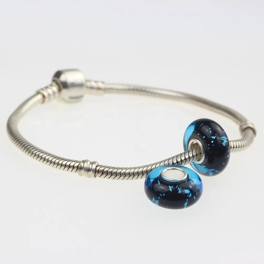 925 Sterling Silver Foid Large Hole Blue Mysterious Universe