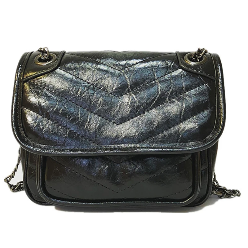 

Pure color glossy high quality oil wax leather retro fashion trend soft surface simple Designer shoulder bag woman Messenger bag