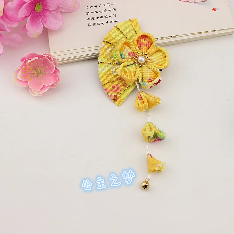 Maru-tsuami Kanzashi Zaiku Fan Sakura Hairclip традиционный японский цветочный стиль кимоно с кистями аксессуар Гейша ручной работы HW003