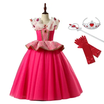 

Girls Aurora Princess Dress Children Cosplay Sleeveless Costume Roll Neck Ball Gown Halloween Kids Sleeping Beauty Dress Vestido
