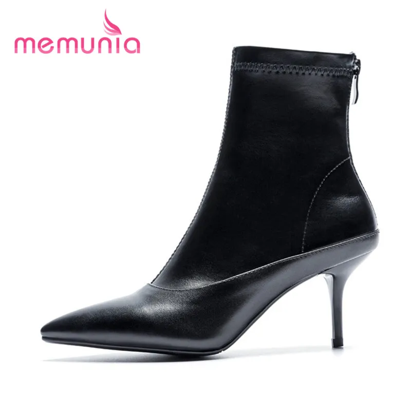

MEMUNIA 2018 new ankle boots genuine leather boots autumn winter elegant pointed toe thin heels women boots
