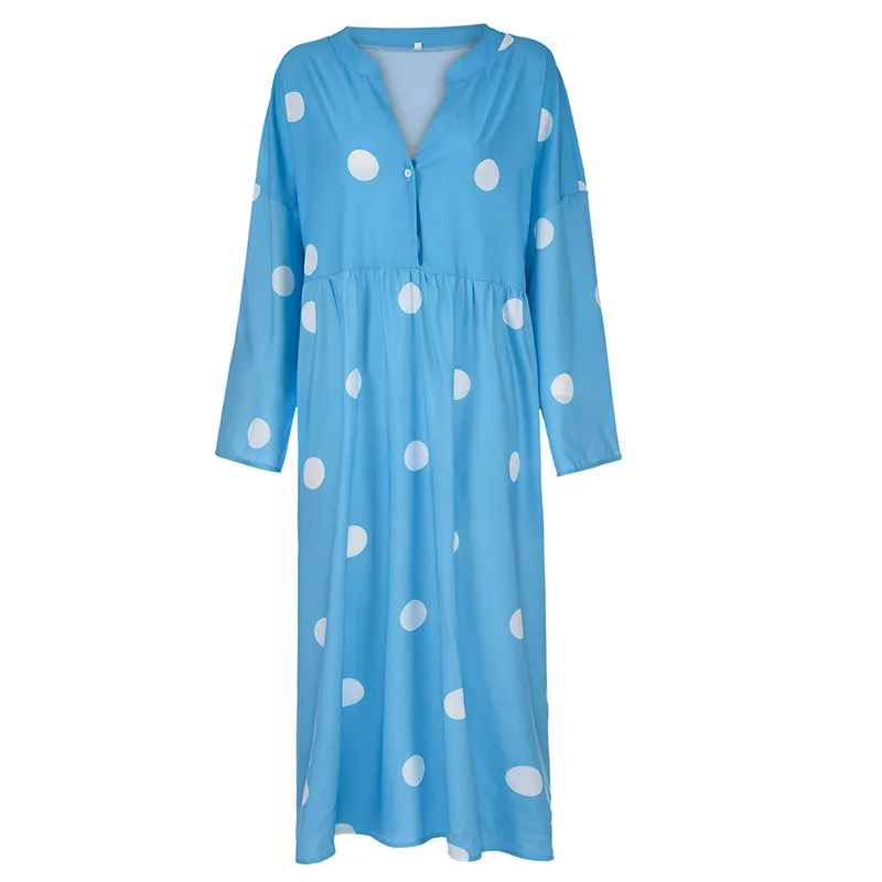 JAYCOSIN женское весеннее платье, женское платье в горошек, рукав три четверти, v-образный вырез, свободное повседневное длинное платье, макси платье, сарафан jun4#4 - Цвет: Blue