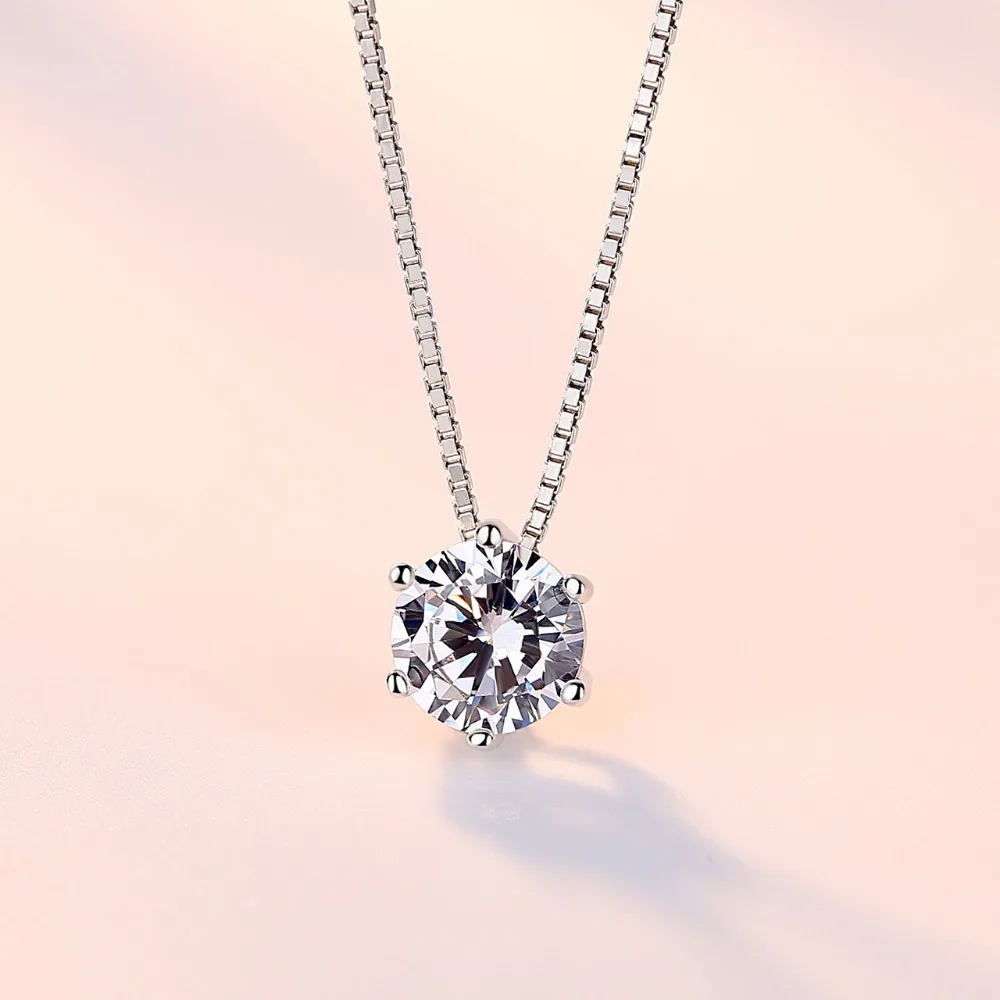 Qevila Fashion Necklaces Plate S925 Six Prongs AAAAA Zircon Pendant Necklace Silver Chain Choker Necklace for Women Jewelry Gift (5)