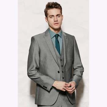 

New gray lapel custom men's suit groom clothing slim men's suit three-piece wedding best suit (coat + pants + vest)