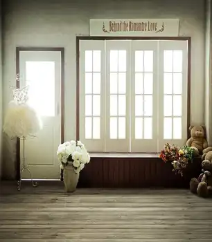 

TR Princess Photo Backdrop Wood Floor White Balcony Window Background Teddy Bear Flower Decoration Indoor Baby Girl Photo Shoots