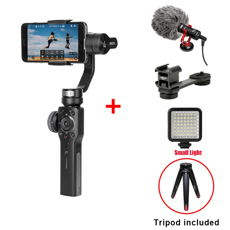 Zhiyun Smooth 4 Карманный 3-осевой бесщеточный шарнирный стабилизатор для камеры для iPhone X Xs samsung gopro hero 7 6 PK DJI Osmo карман 2 мобильного телефона - Цвет: add bracket Mic ligh