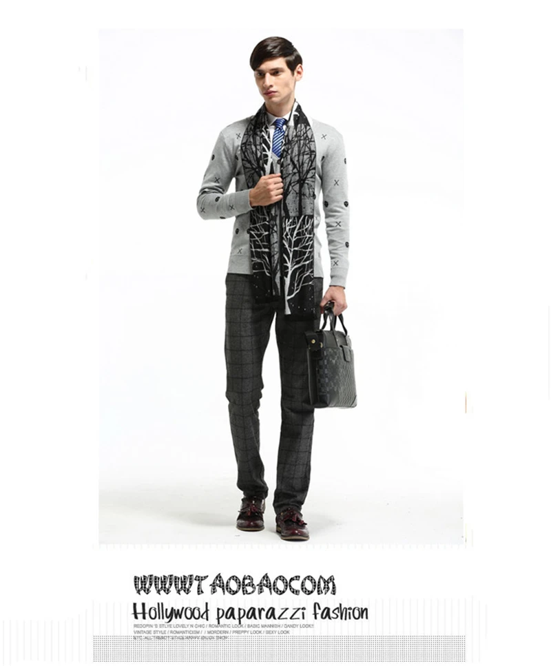 men wearing scarves 180x30cm Christmas Tree Branch Jacquard Male Scarf Winter Modal Brushed Men Wrap Shawls Man Warm Cashmere Scarves As Gift YG326 mens blanket scarf