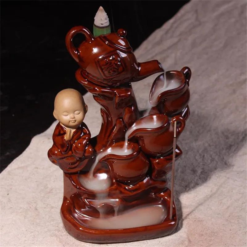 Creative Teapot Waterfall Ceramic Backflow Incense Burner Zen Buddhist Incense Holder Home Office Teahouse Decor Aroma Burner