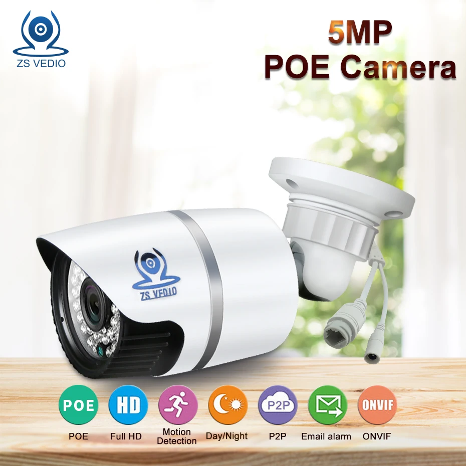 

ZSVEDIO IP Cameras POE 5MP IP Camera Alarm System CCTV Camera IP Cameras POE Waterproof NVR HD Bullet Alarm System Webcam