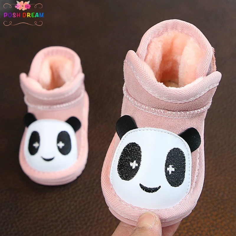 

POSH DREAM Cute Cartoon Panda Print Toddler Baby Girls Winter Shoes Snow Boots Cartoon Princess Cotton Baby Boy Warm Boots