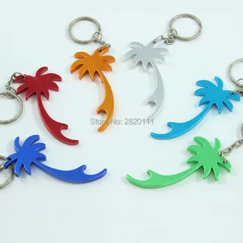 

Wholesale 240Pcs Aluminum Alloy Coconut Plam Tree Metal Bottle Opener with Key chain Promotional Gift-DHL Free shipping