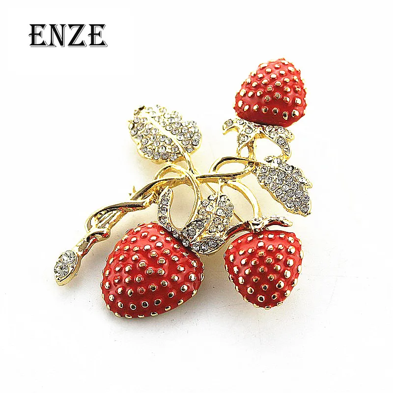 

Free shipping The new strawberry rhinestone drop glaze enamel delicate high-grade brooch Christmas gifts jewelry wholesale