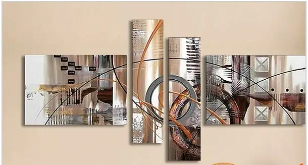 4pcs Canvas Art Hand Painted Abstract Oil Painting Wall Pictures for