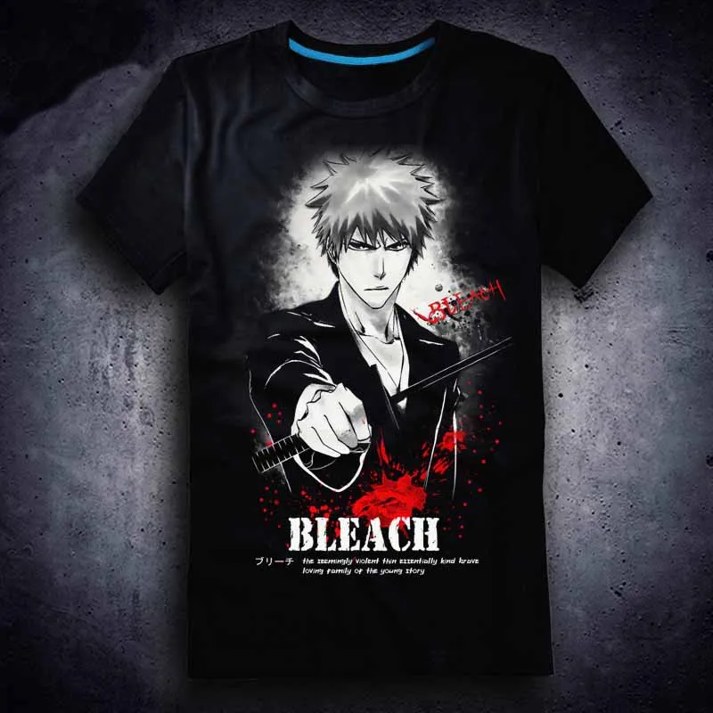 

New Bleach T-shirt Anime Kurosaki Ichigo men t shirt Cotton Summer Short-sleeve Tees tops