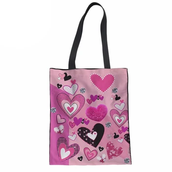 

Women Tote Bag Heart Print Women's Shopping Bags Fashion Handbags Ladies Girls Recycle Bags Teenager Beach Top-handle Bag