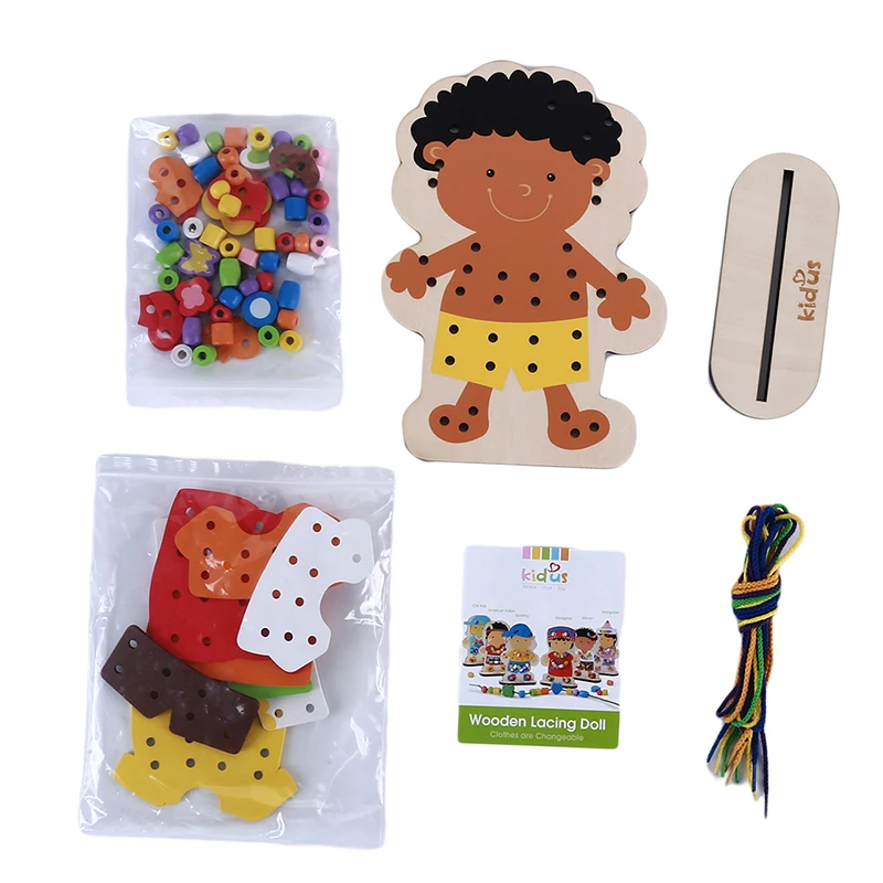Деревянные бисерные игрушки Монтессори для детей, Обучающие Развивающие игрушки, бисерные с веревкой игрушки с одеждой - Цвет: 411348