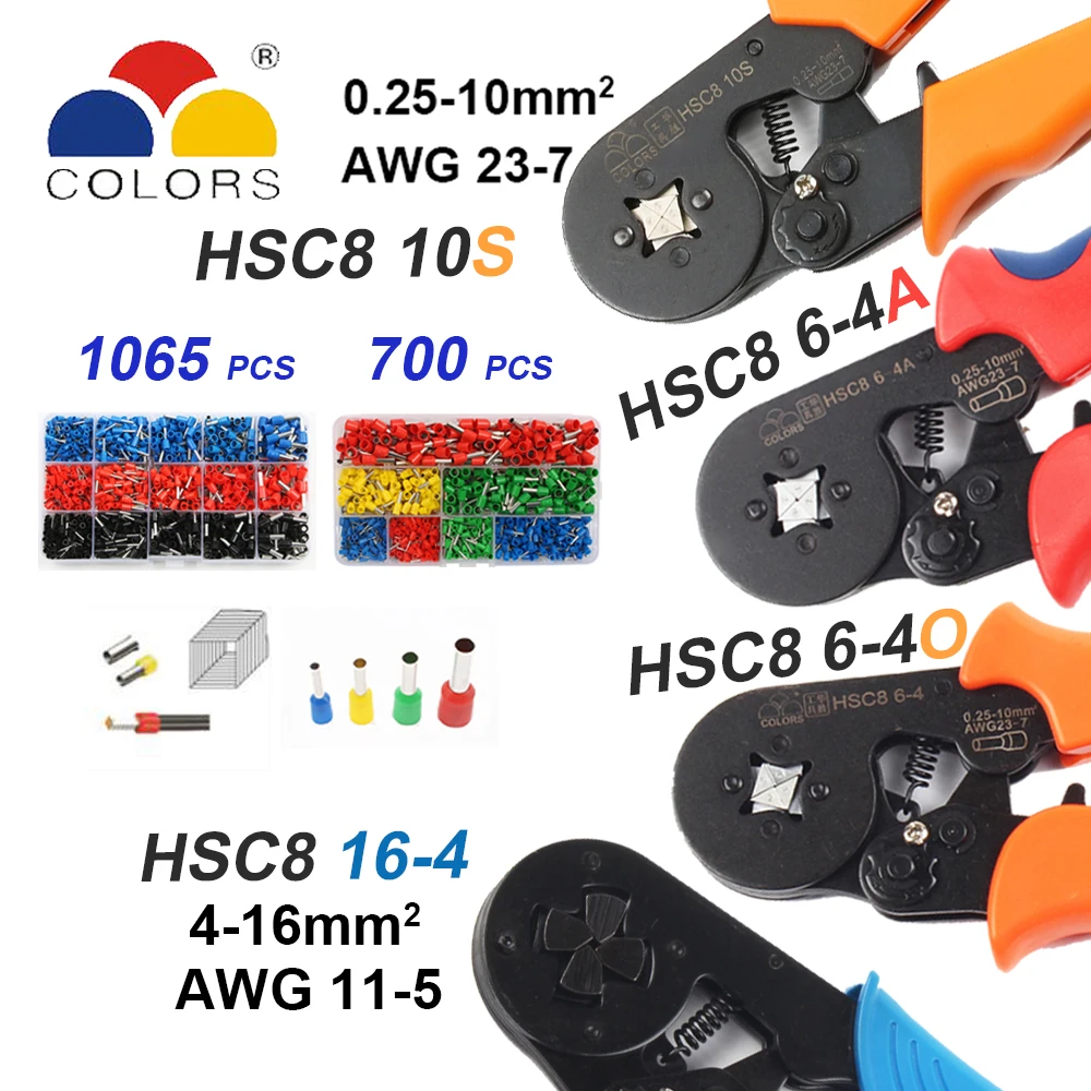 

hand tools HSC8 10S 0.25-10mm2 23-7AWG crimping pliers HSC8 6-4A HSC8 6-6 mini round nose plier with tube needle terminals box