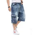 Мульти-карман повседневные капри джинсы хип-хоп уличные свободные плюс размер скейтборд Большие размеры большие размеры Мужская одежда
