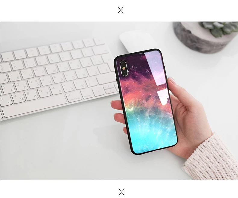SoCouple Glass Phone Case For iphone X Xs 7 8 6 6s plus Star Space Case For iphone Xs max XR Luxury Mirror Case Back Cover Coque (12)