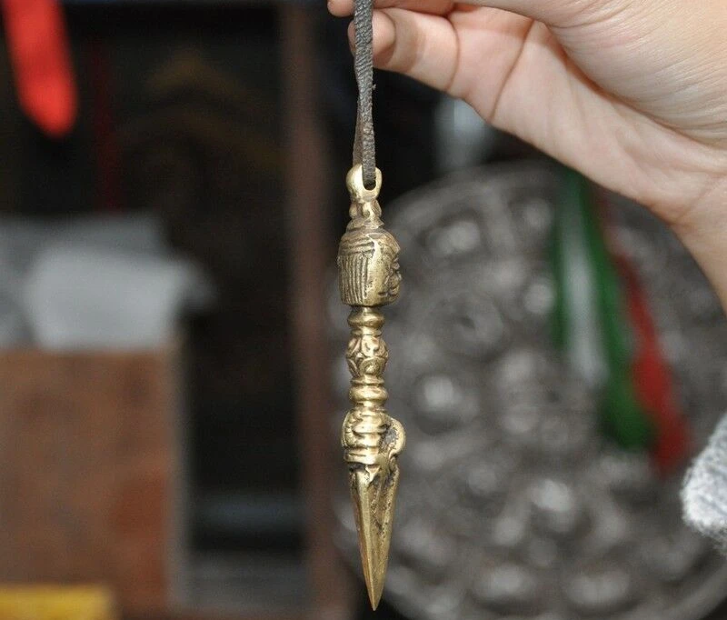 4 &quotтибетская бронзовая кожа Mahakala Dorje Phurpa Pestle Vajra подвеска амулет кинжал|Статуи и