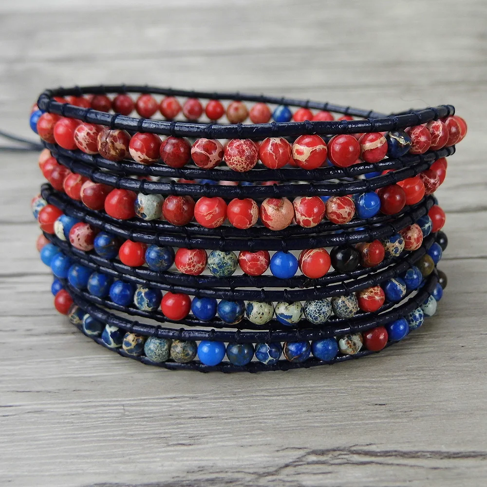 Leather wraps beads bracelet multi colors beads bracelet red and blue beads bracelet natural stone jewelry yoga bohemian Leather wraps beads bracelet multi colors beads bracelet red and blue beads bracelet natural stone jewelry yoga bohemian