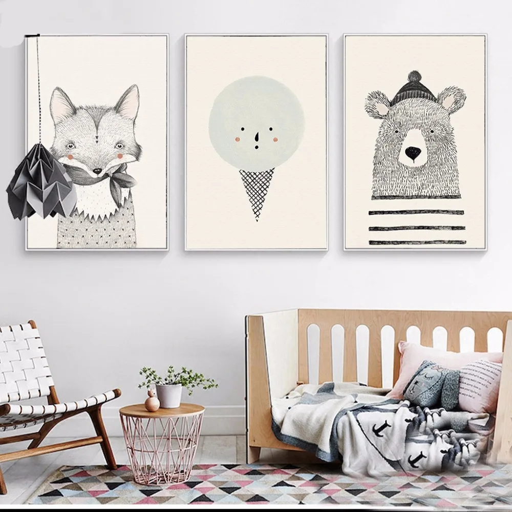 NICOLESHENTING-Nordic-Art-Bear-Fox-Canvas-Poster-Painting-Cartoon-Animal-Wall-Picture-Print-Children-Baby-Room (2)