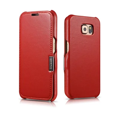 Icarer, Премиум качество, роскошный чехол из натуральной воловьей кожи с откидной крышкой, чехол для samsung Galaxy S6, чехол с магнитной застежкой - Цвет: Красный