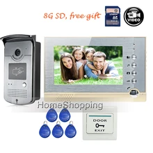 ENVÍO LIBRE 7 “Pantalla a Color de Sistema de Intercomunicación Teléfono De La Puerta Del Monitor de Grabación de Vídeo + Tarjeta RFID Puerta de Acceso Al Aire Libre de La Cámara + 8G SD