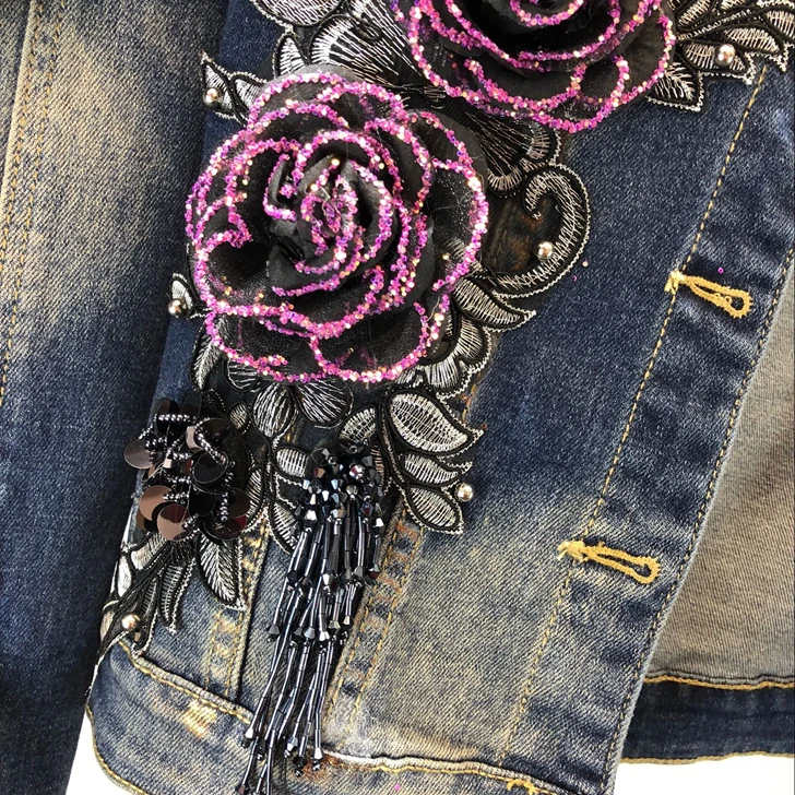 2019 Spring Autumn Woman Long-sleeve Denim Jackets Embroidered Coat + Dark Blue Retro Jeans Two Piece Sets Slim Pencel Pants Set plus size pjs