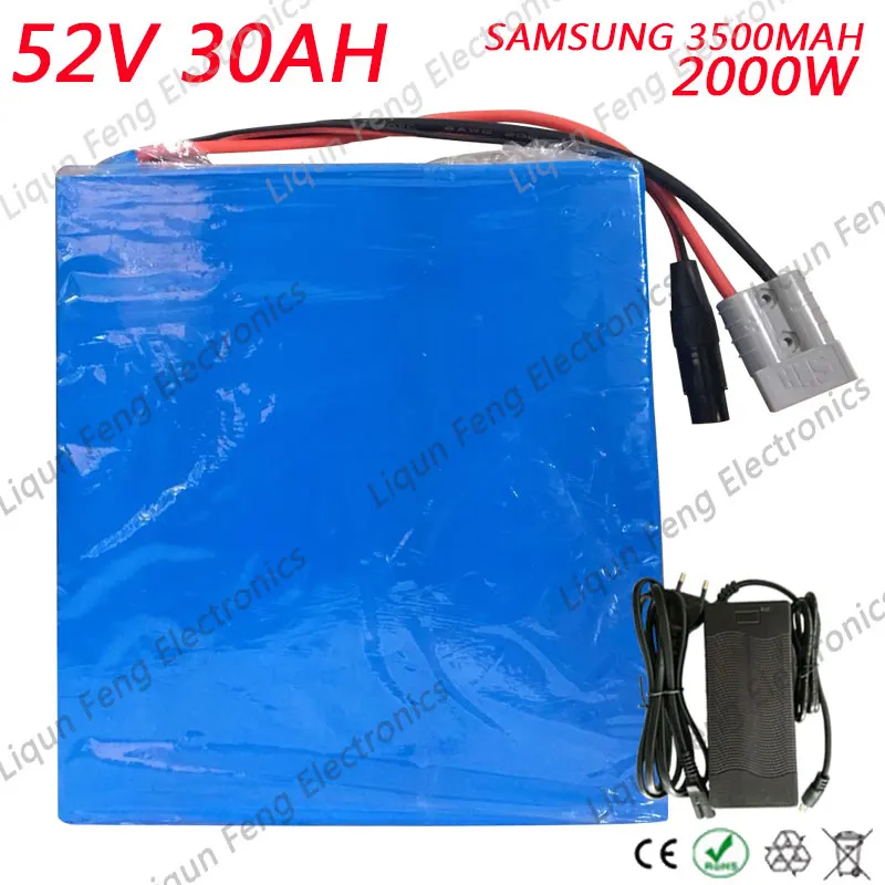 Top 51.8V 2000W Electric Bike Battery 52V 30AH for SAMSUNG 35E cell Long Life Electric Bicycle Battery 51.8V Lithium Battery 50A BMS 0