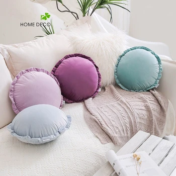 

40x40cm Nordic simple Round shaped velvet cushion cover pillow case stuffed backrest bed small cushion lumbar pillow sofa chair