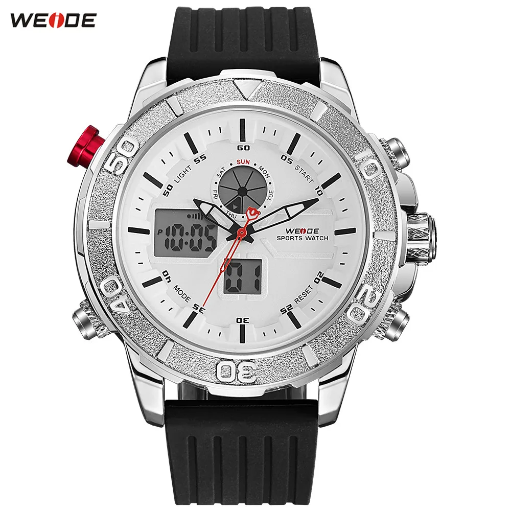 

NEW Fashion WEIDE Silver White Men Watch Alarm LED Sport Watch Men Digital Quartz Waterproof Rubber Band Wristwatch Montre Homme
