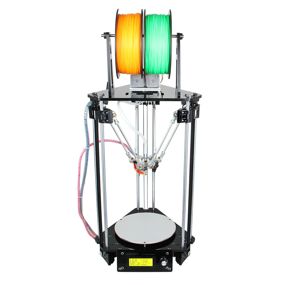 Geeetech 3D Printer Dual Heads Rostock Mini G2S Pro Delta Auto Kits All Metal High Resolution Impressora LCD Free