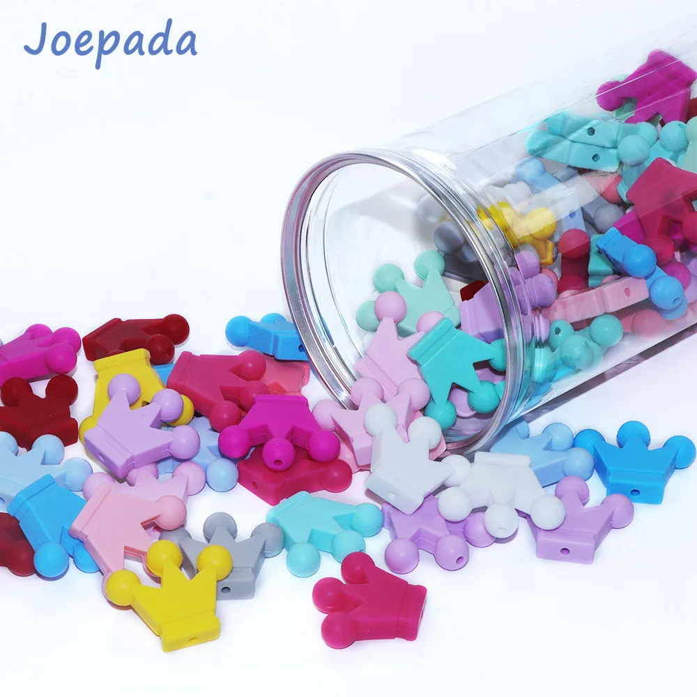 Joepada 100pcs Crown Beads Silicone Teething Toys Pearl Food Grade For Silicone Pacifier Chain Making DIY Baby Teething Gift