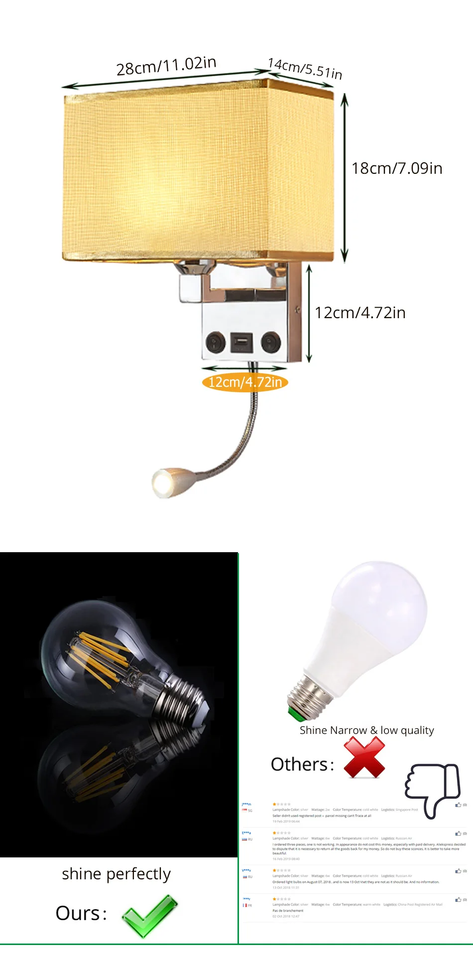 LED E27 Bulb Wall Light Modern Bedroom Bedside Hotel Living Room Wall Sconce Lighting 7W 85-265V Indoor Night Lighting Fixture  (8)