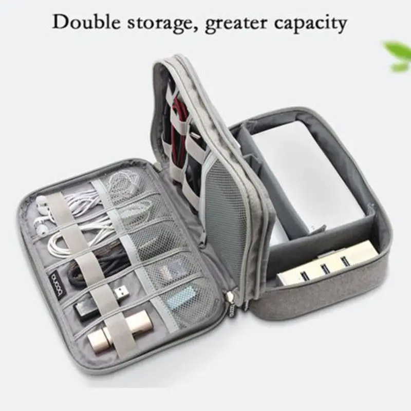 Кабельный органайзер Bagk Trave электронные аксессуары портативный чехол SD карты флеш-накопители провода наушники двухслойный ящик для хранения - Цвет: Grey XL