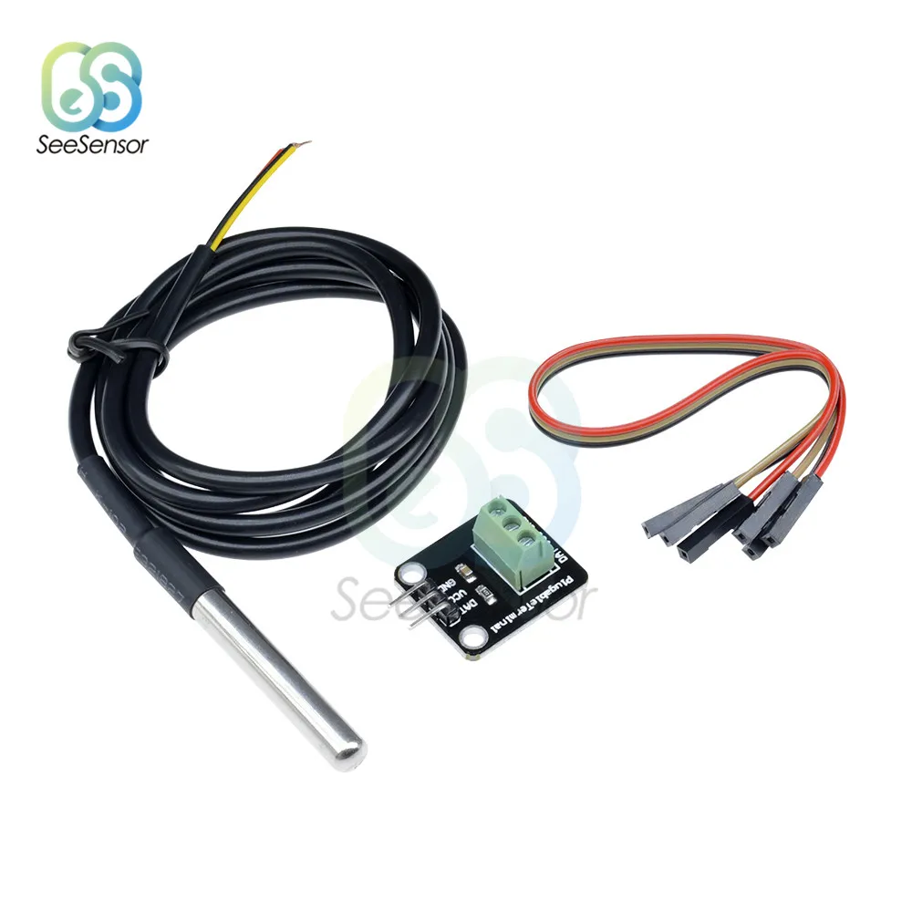 

Temperature Sensor Module Kit DS18B20 Waterproof 100CM Digital Sensor Cable Stainless Steel Probe Terminal Adapter
