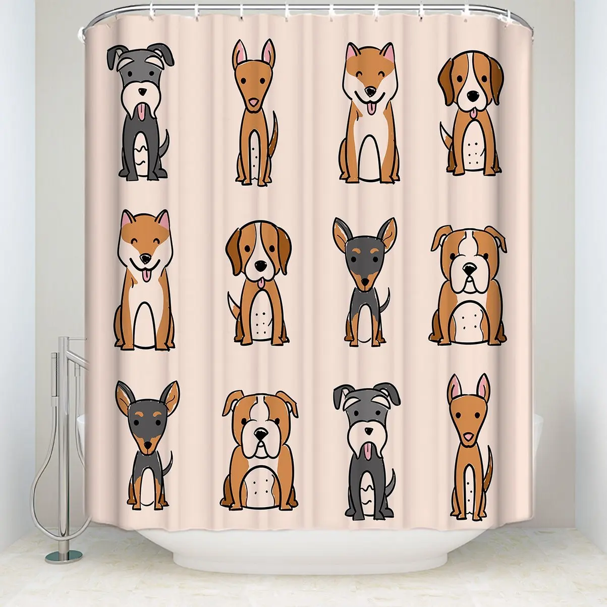 Shower Curtain Fabric Cartoon Dogs Design 100 Polyester Curtain for