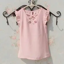 Мода цветок, шифон, без рукавов, для девочек топы и блузки, рубашки для детей, летняя одежда для маленьких детей и подростков; детская блузка для девочек JW1832A