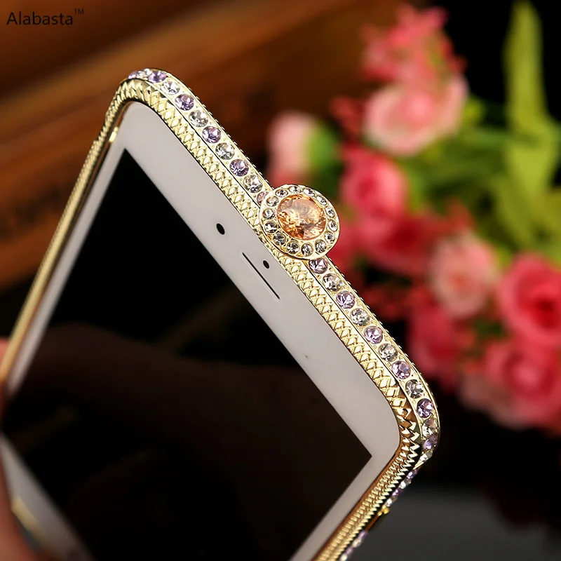 

Alabasta For iPhone 6 6s 7 plus Glitter Bling Diamonds Phone Cover Case Luxury Aluminum Rainstone Metal Frame Bumper Coque Capa