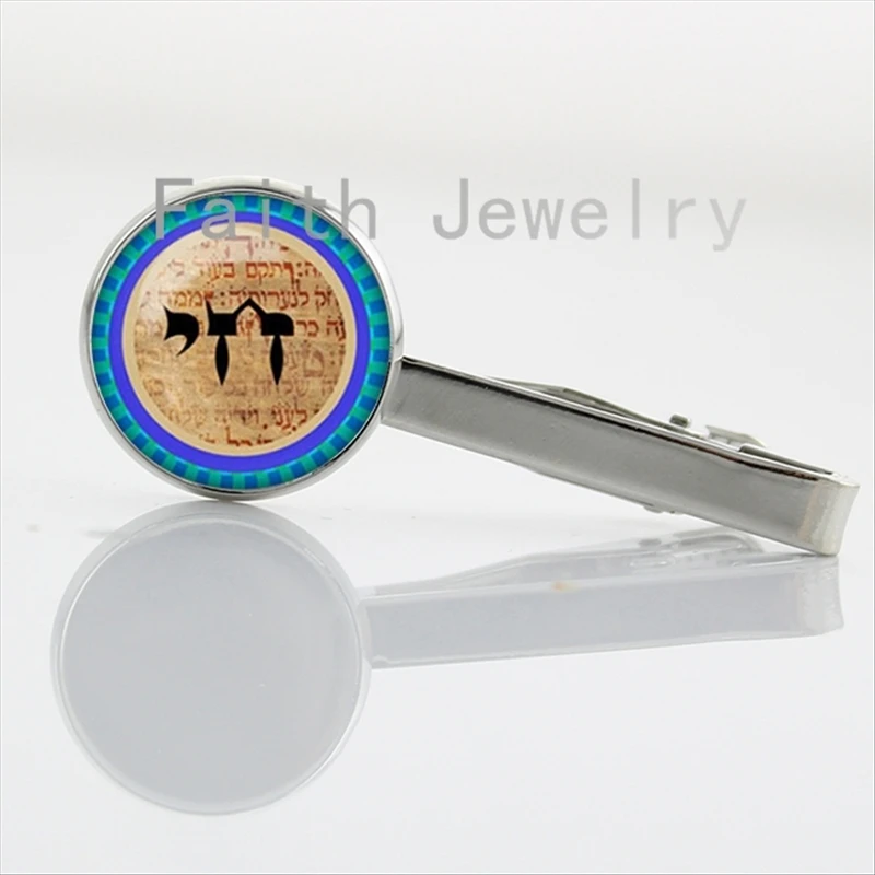 

2016 new fashion Shalom tie clip good quality glass cabochon David star picture necktie clips personalized men women gifts NS286