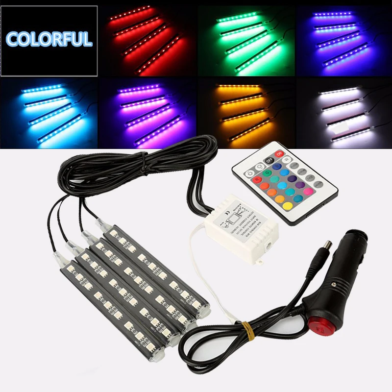 

Car styling Wireless Remote/Music/Voice Control Interior Floor Foot Decoration Light Cigarette LED Atmosphere RGB Neon LampStrip