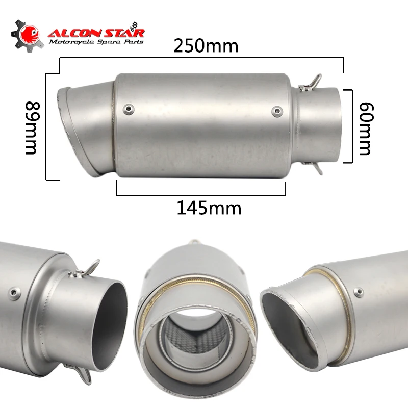 

Alconstar- 60mm Motorcycle Exhaust Akrapovic Muffler Pipe Escape Moto Dirt Pit Bike Scooter ATV Off Road Motocross NINJA CRF230